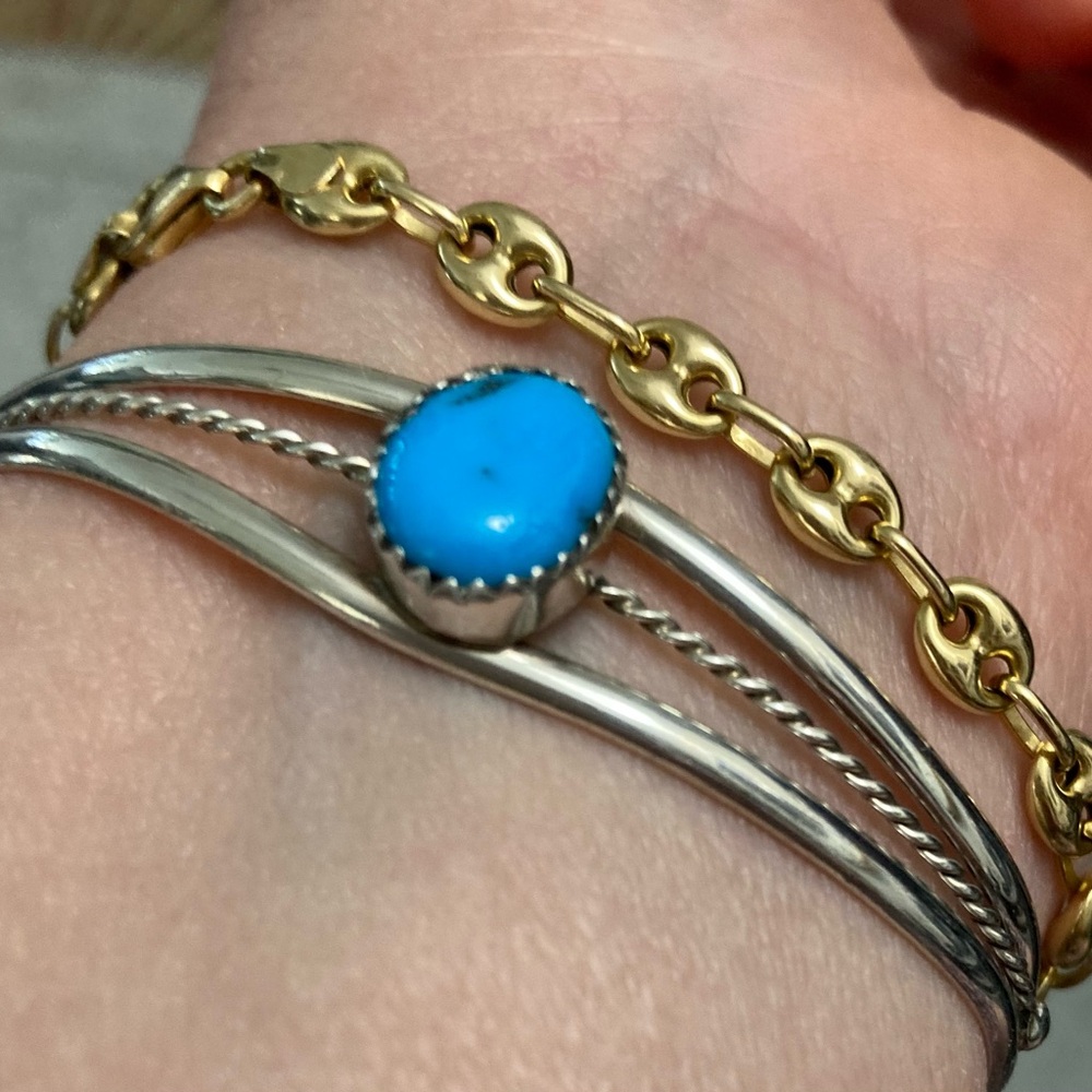 Native American Turquoise .925 Sterling cuff bracelet - Picture 5 of 6